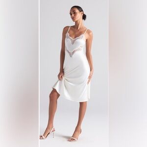 SKIMS White Lace-Trim Midi Slip Dress